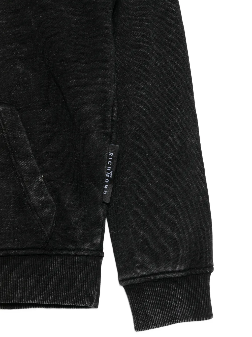 John Richmond Junior Hoodie met geborduurd logo en acid-wassing Zwart