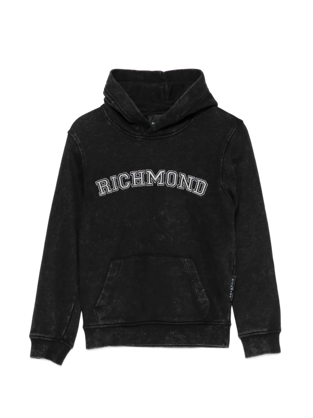 John Richmond Junior logo-embroidered acid-wash hoodie - Nero