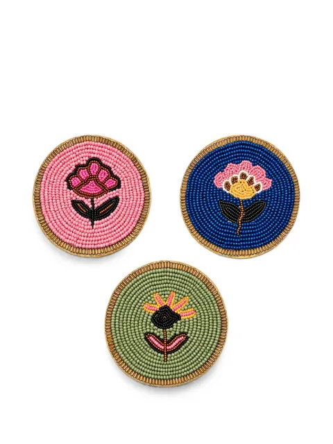 CU I SEEYOU set de tres posavasos con motivo floral y cuentas