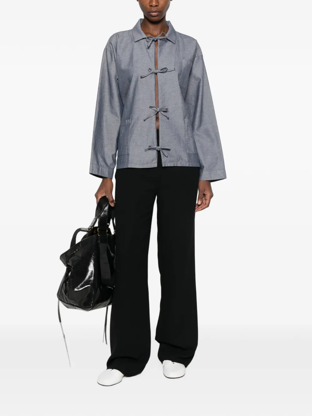 Baserange Liber blouse met striksluiting Blauw