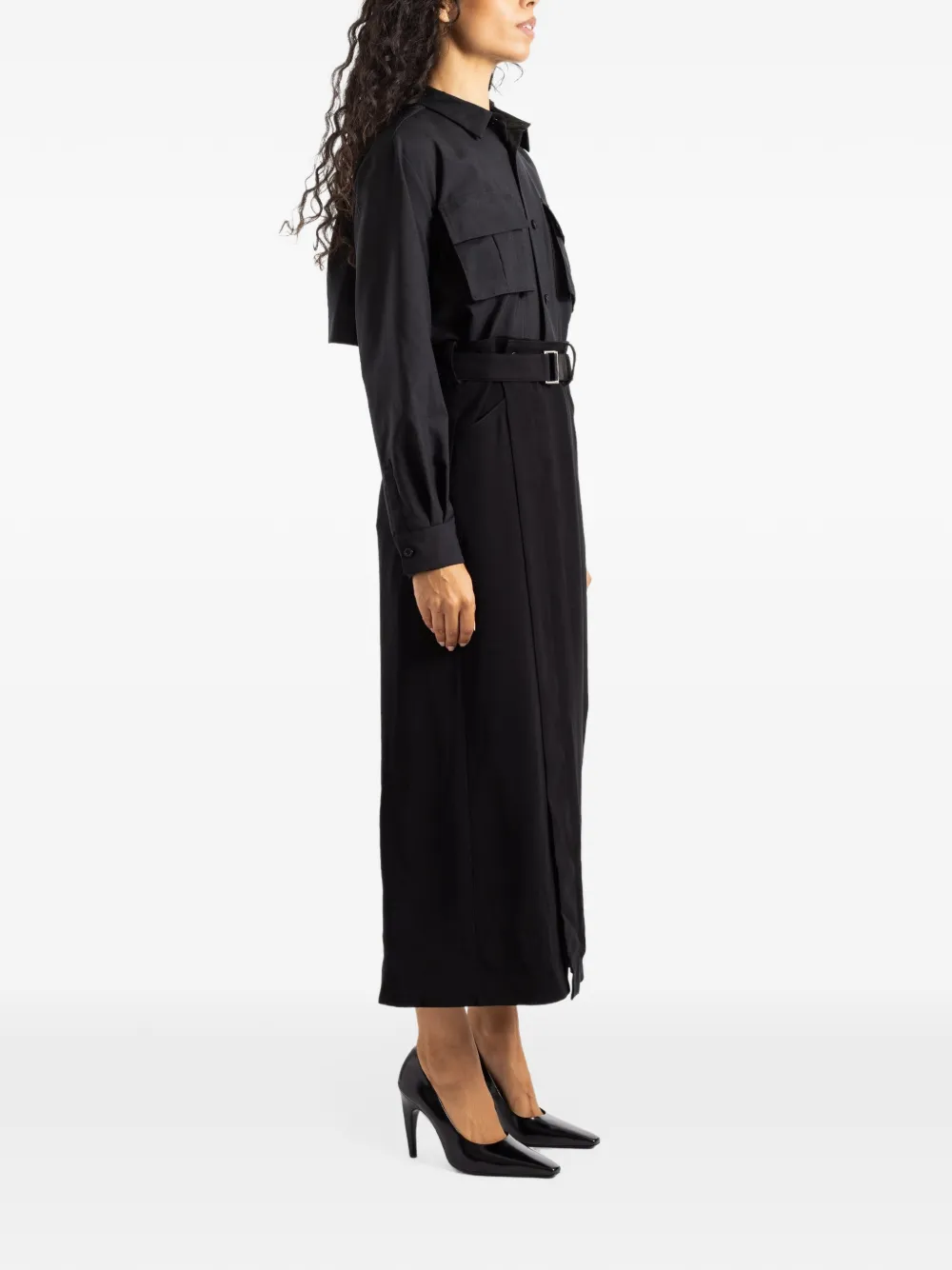 sacai satin midi dress Zwart