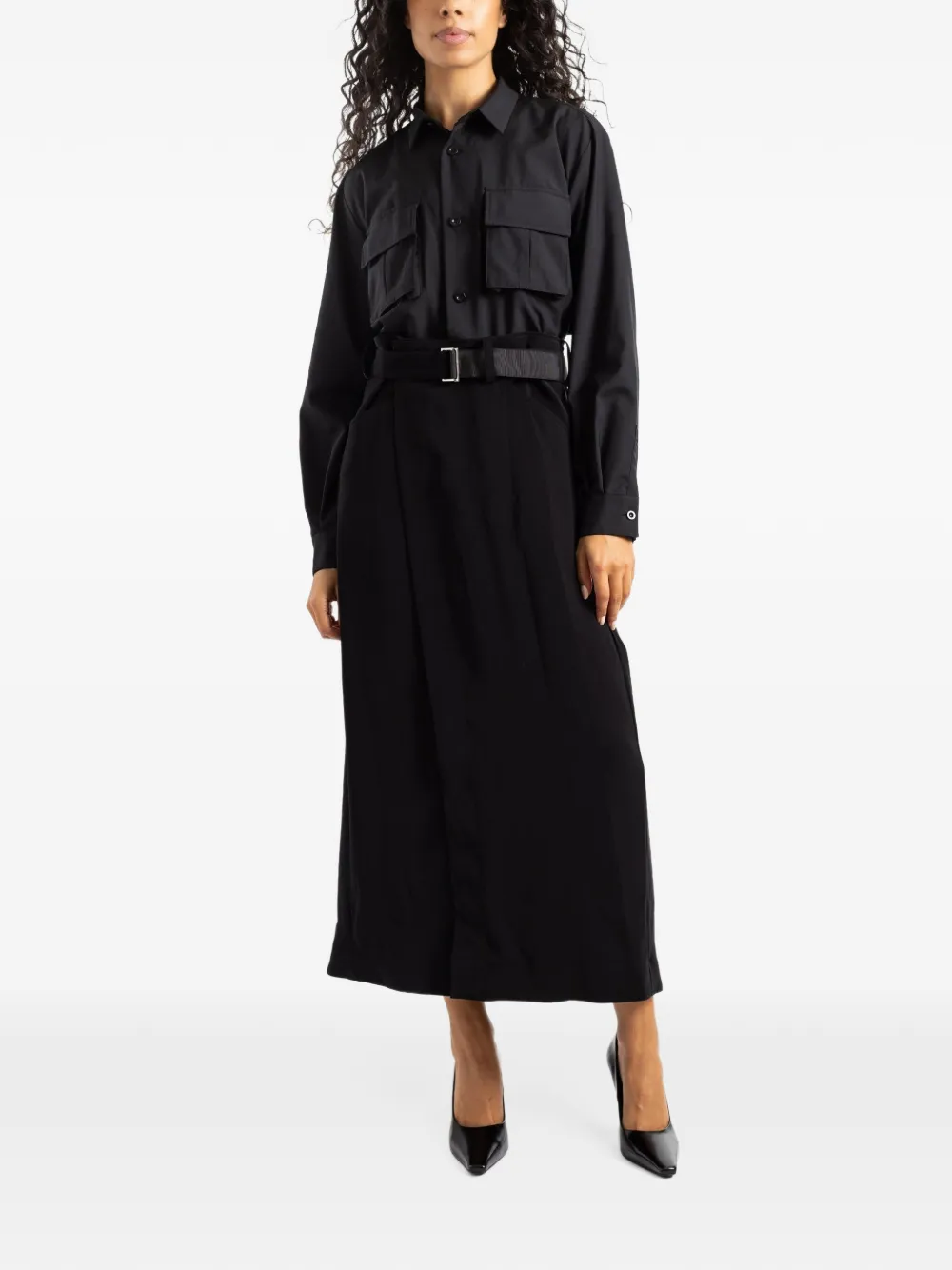 sacai satin midi dress Zwart