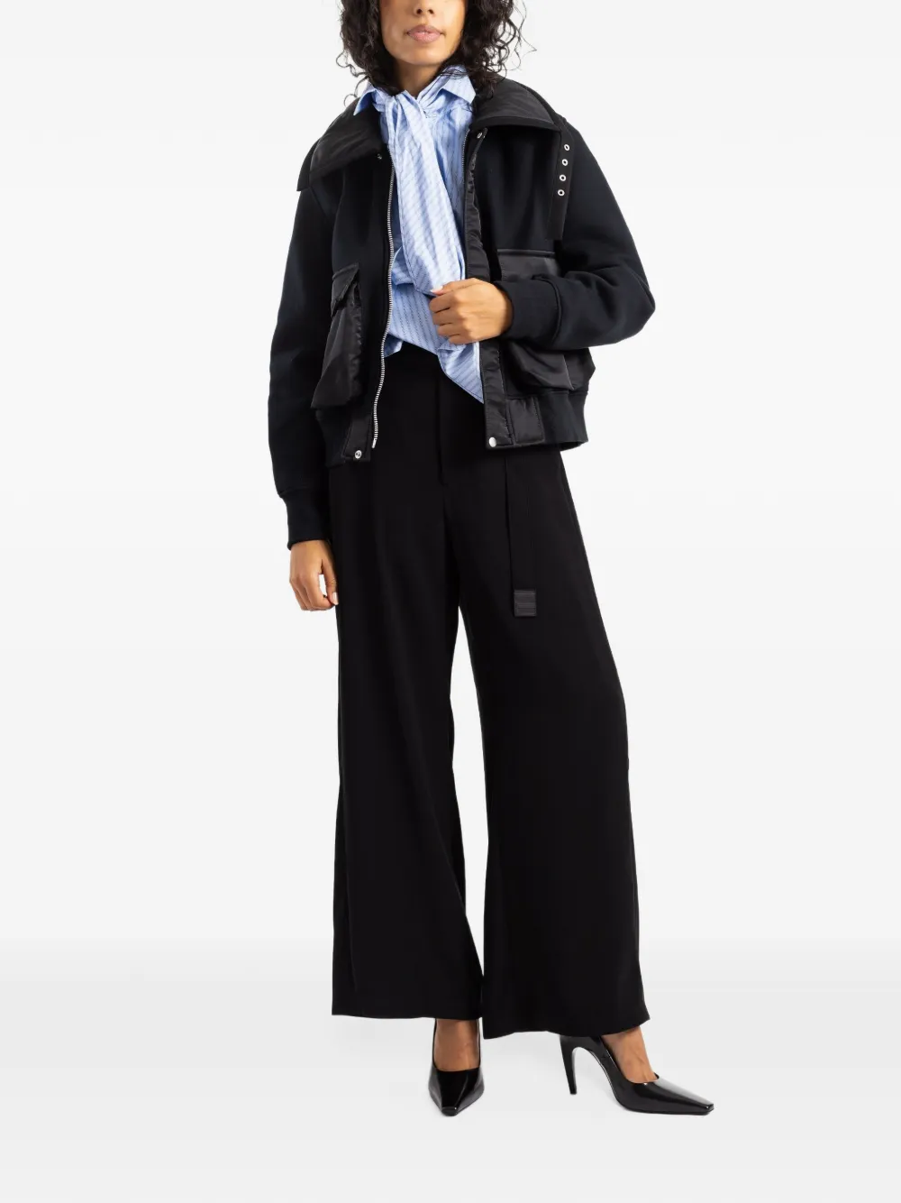 sacai Broek met wijde pijpen Zwart