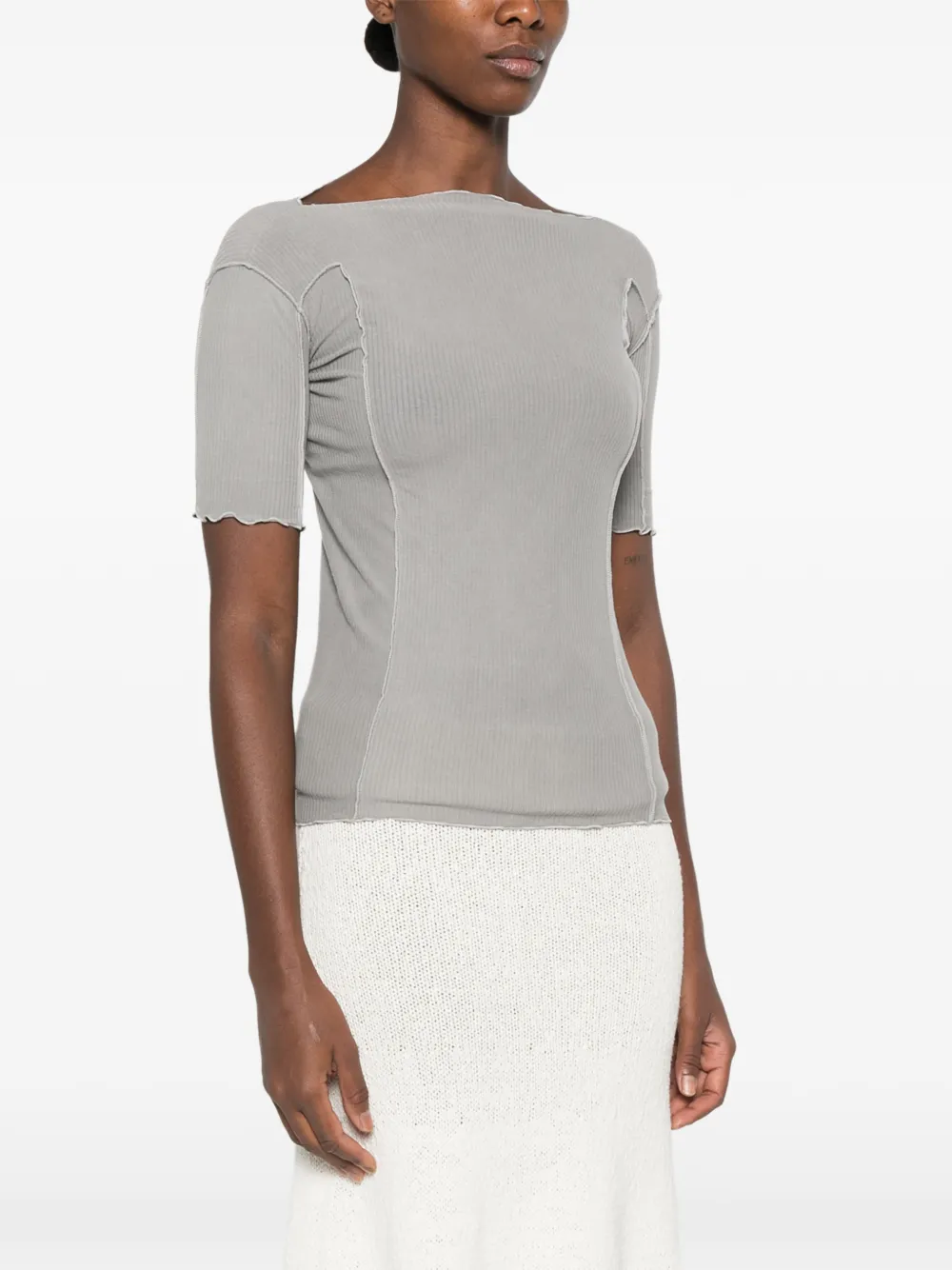 Baserange Ribgebreid T-shirt met boothals Grijs