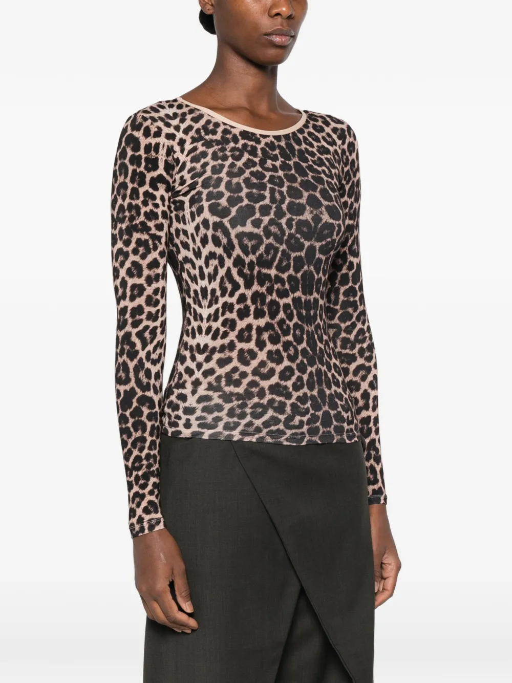 Baserange Emily top met luipaardprint en lange mouwen Beige
