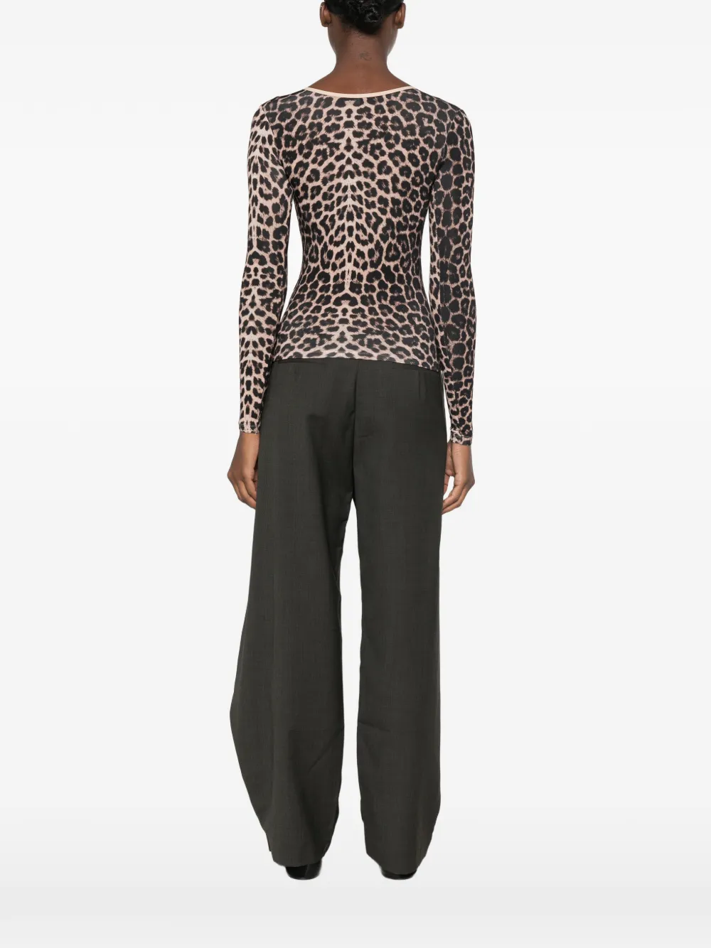 Baserange Emily top met luipaardprint en lange mouwen Beige