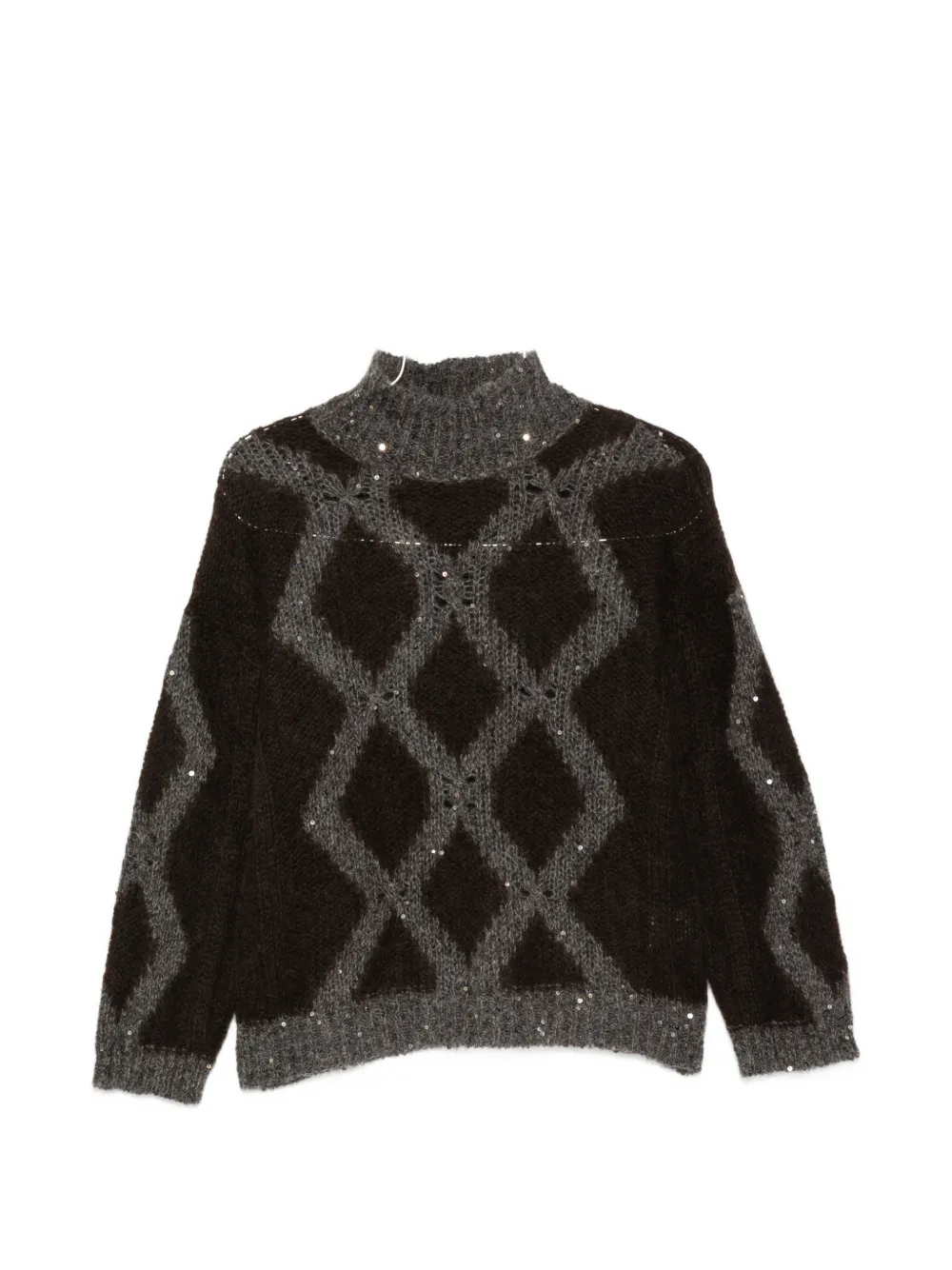 PANICALE argyle-knit sequin-embellished sweater - Marrone