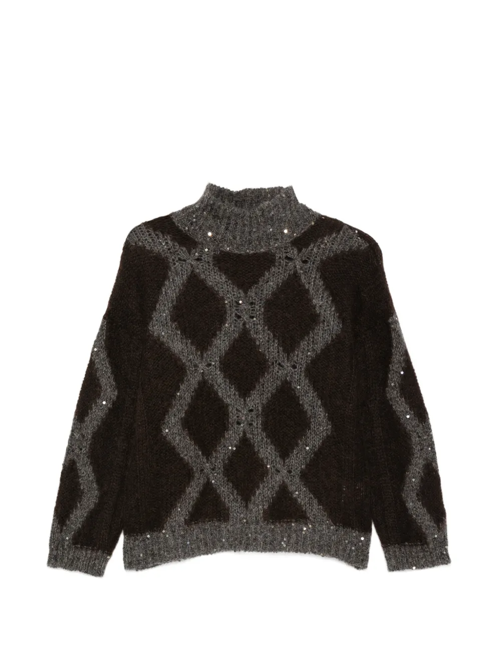 PANICALE argyle-knit sequin-embellished sweater - Marrone