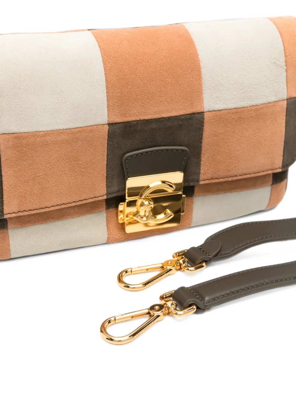 Coccinelle C-Me Lock check-pattern clutch bag Beige