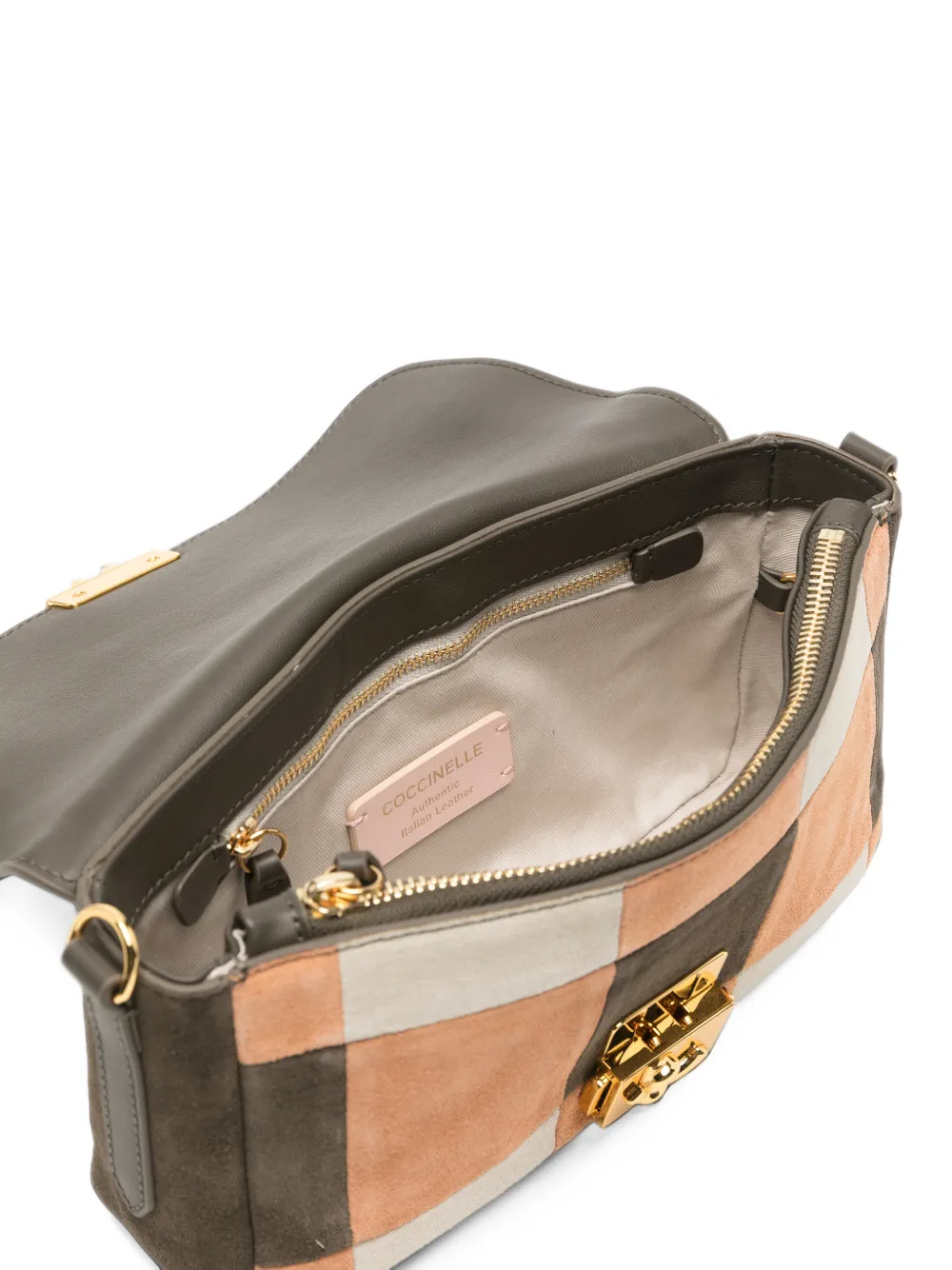 Coccinelle C-Me Lock check-pattern clutch bag Beige
