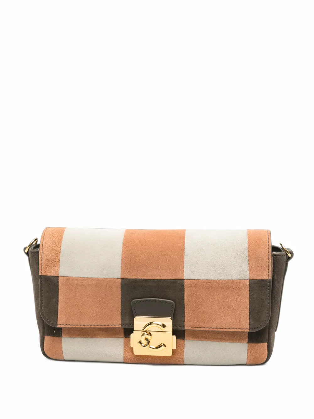 Coccinelle C-Me Lock check-pattern clutch bag - Toni neutri