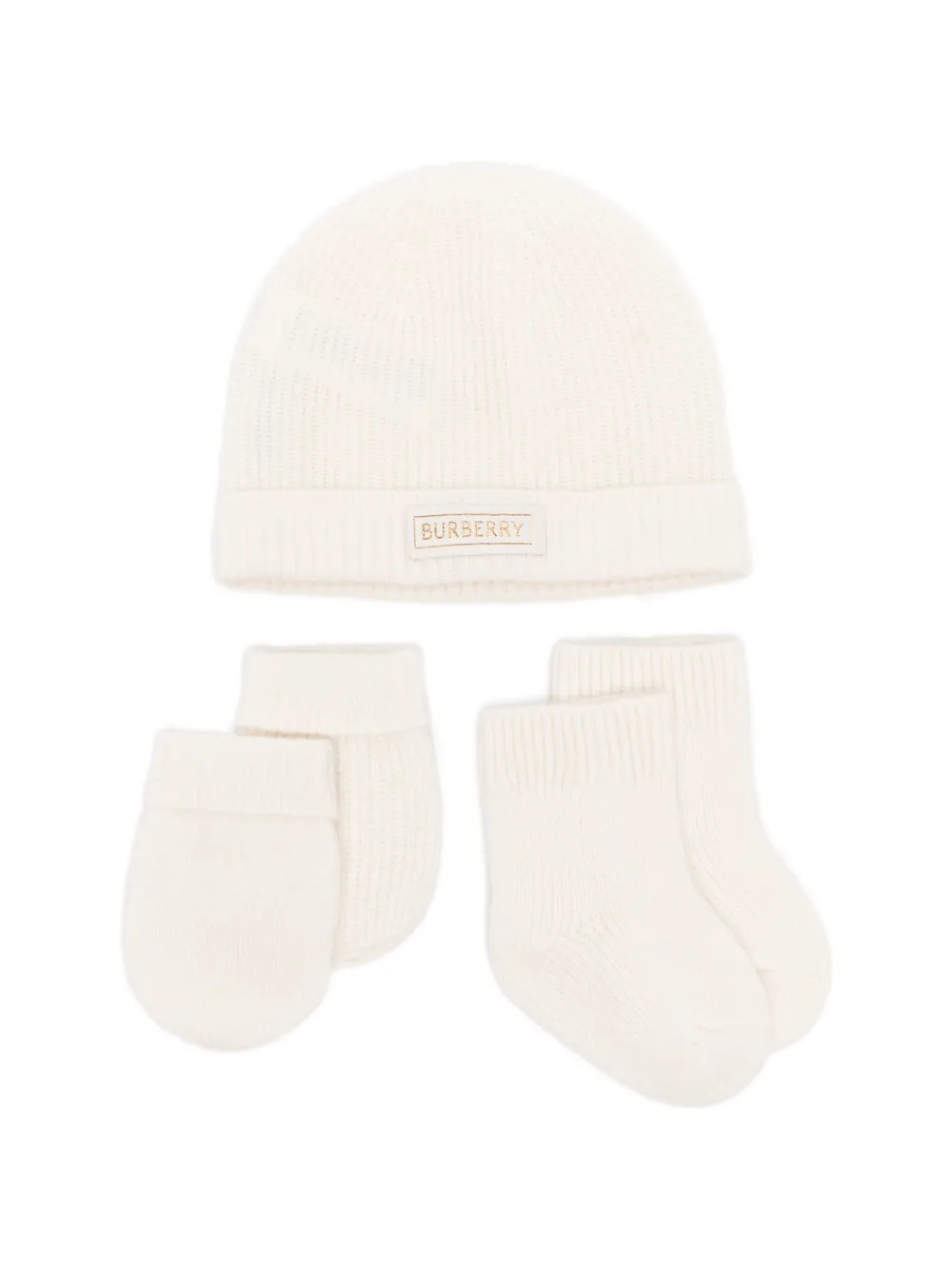 Burberry Kids logo-patch ribbed-knit set of five pieces Beige