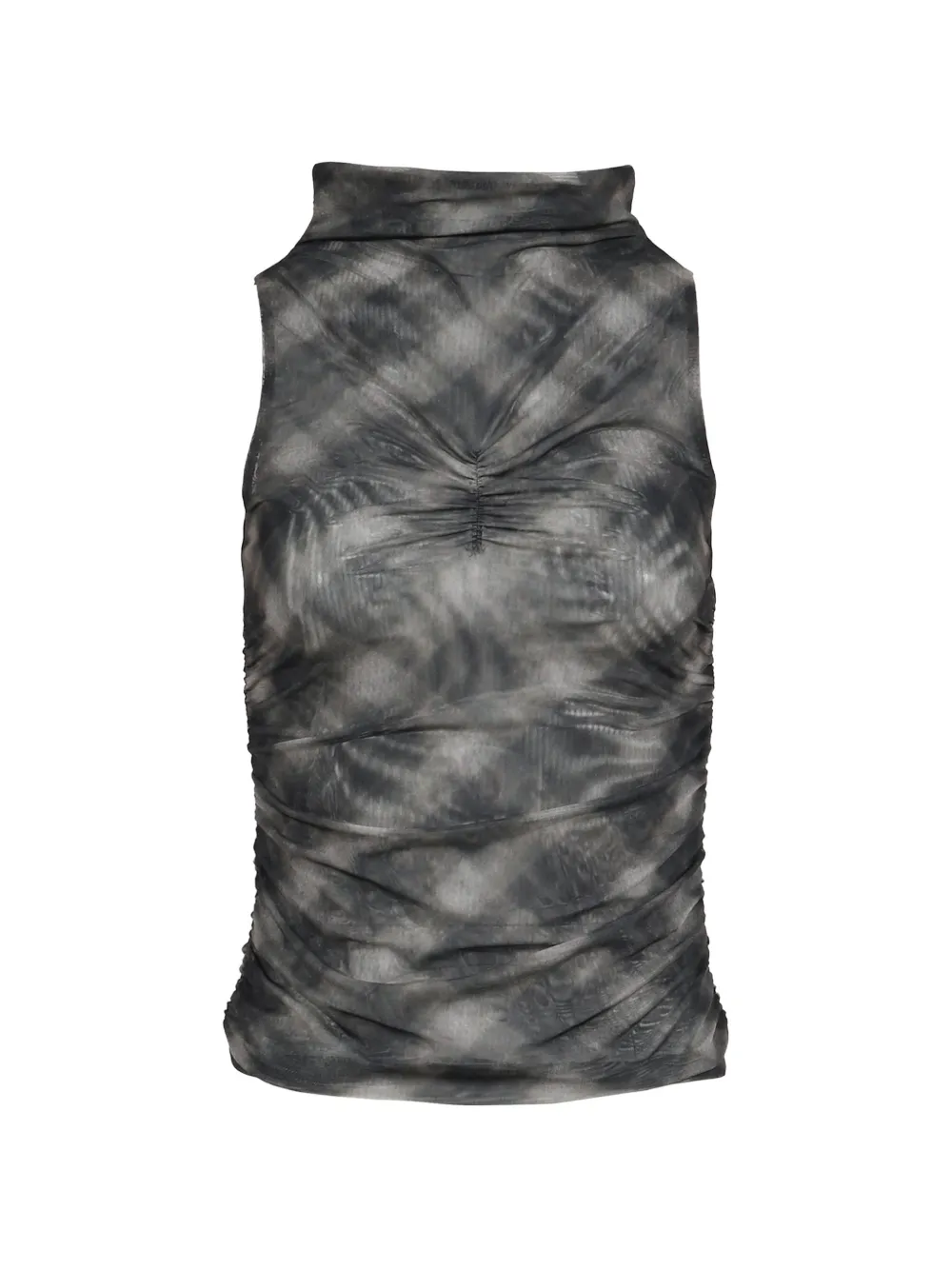BOHEMSEO half-neck shirred mesh sleeveless top