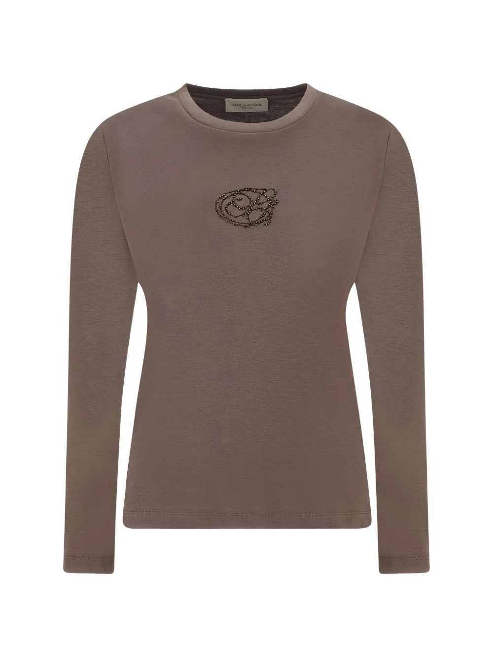 Paul & Shark beaded-logo long-sleeved cotton T-shirt - Marrone