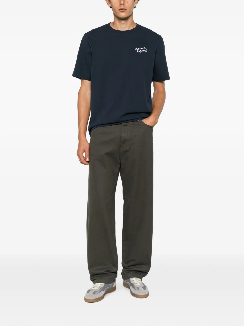 Maison Kitsuné T-shirt met geborduurd logo Blauw
