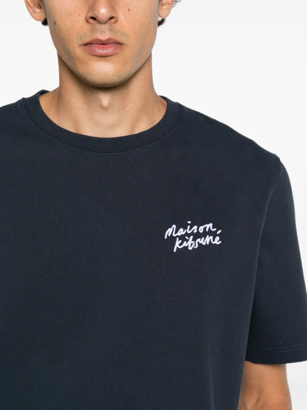 Maison Kitsuné T-shirt met geborduurd logo Blauw