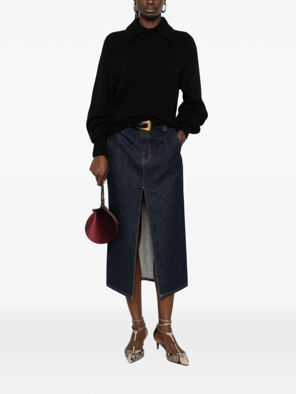 KHAITE overlapping-collar saddle-shoulder sweater Zwart