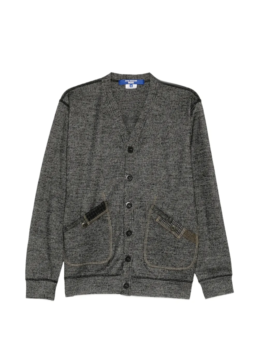 Junya Watanabe patchwork-detail button-up cardigan - Grigio