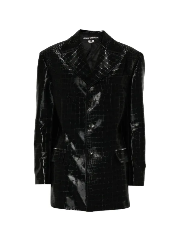 Junya Watanabe Crocodile-effect Notched-lapels Jacket in Black