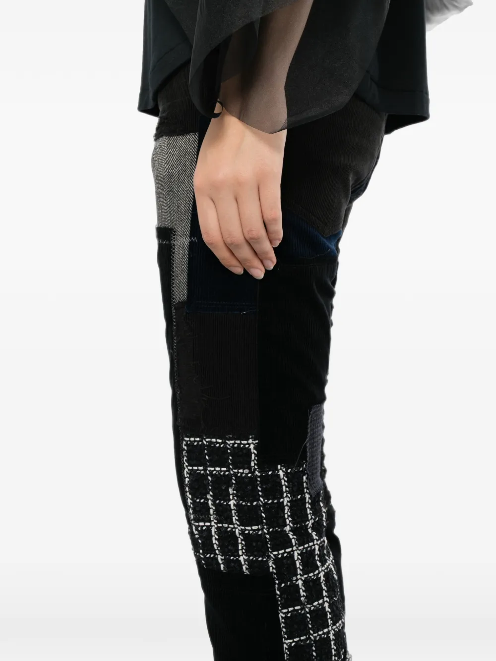 Junya Watanabe Jeans met patchwork en franje Zwart