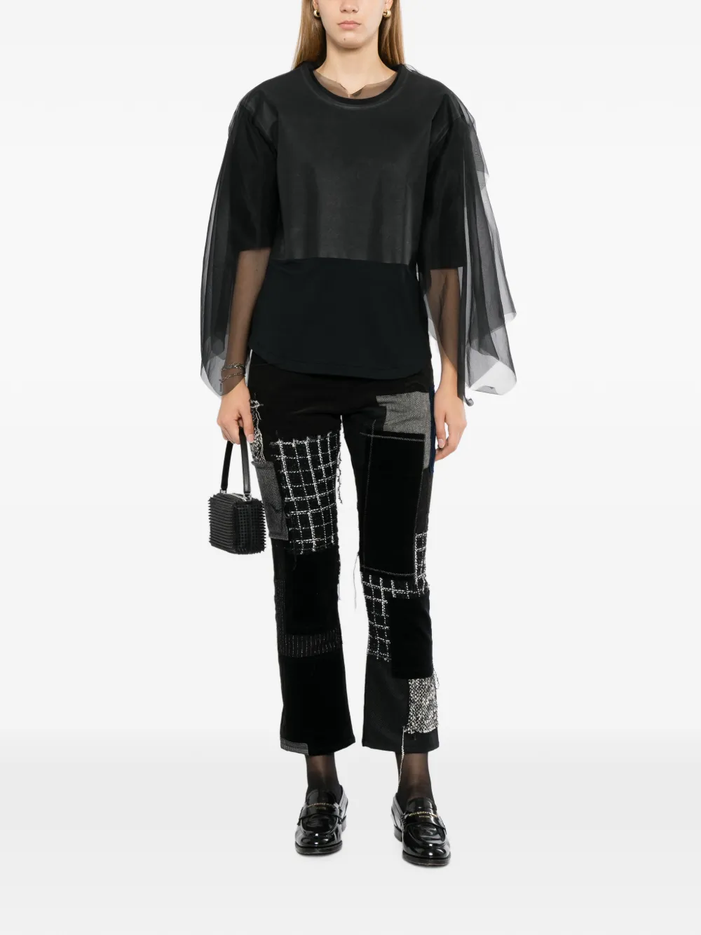 Junya Watanabe Jeans met patchwork en franje Zwart