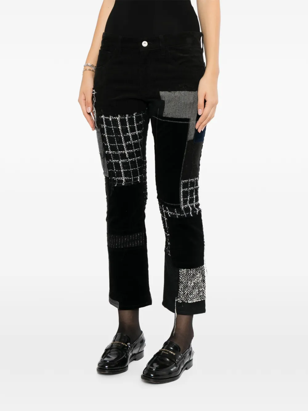 Junya Watanabe Jeans met patchwork en franje Zwart