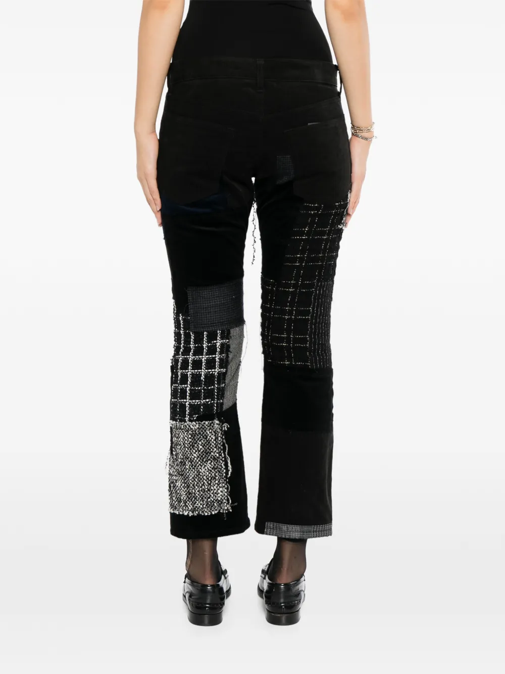 Junya Watanabe Jeans met patchwork en franje Zwart