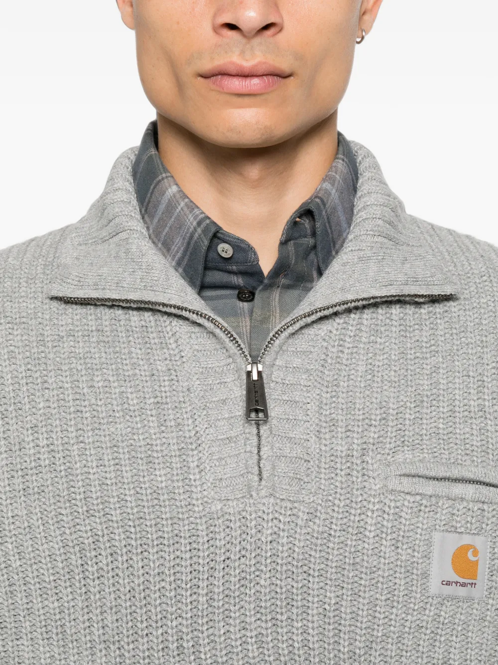 Carhartt WIP Detroit ribgebreide trui met halve rits Grijs