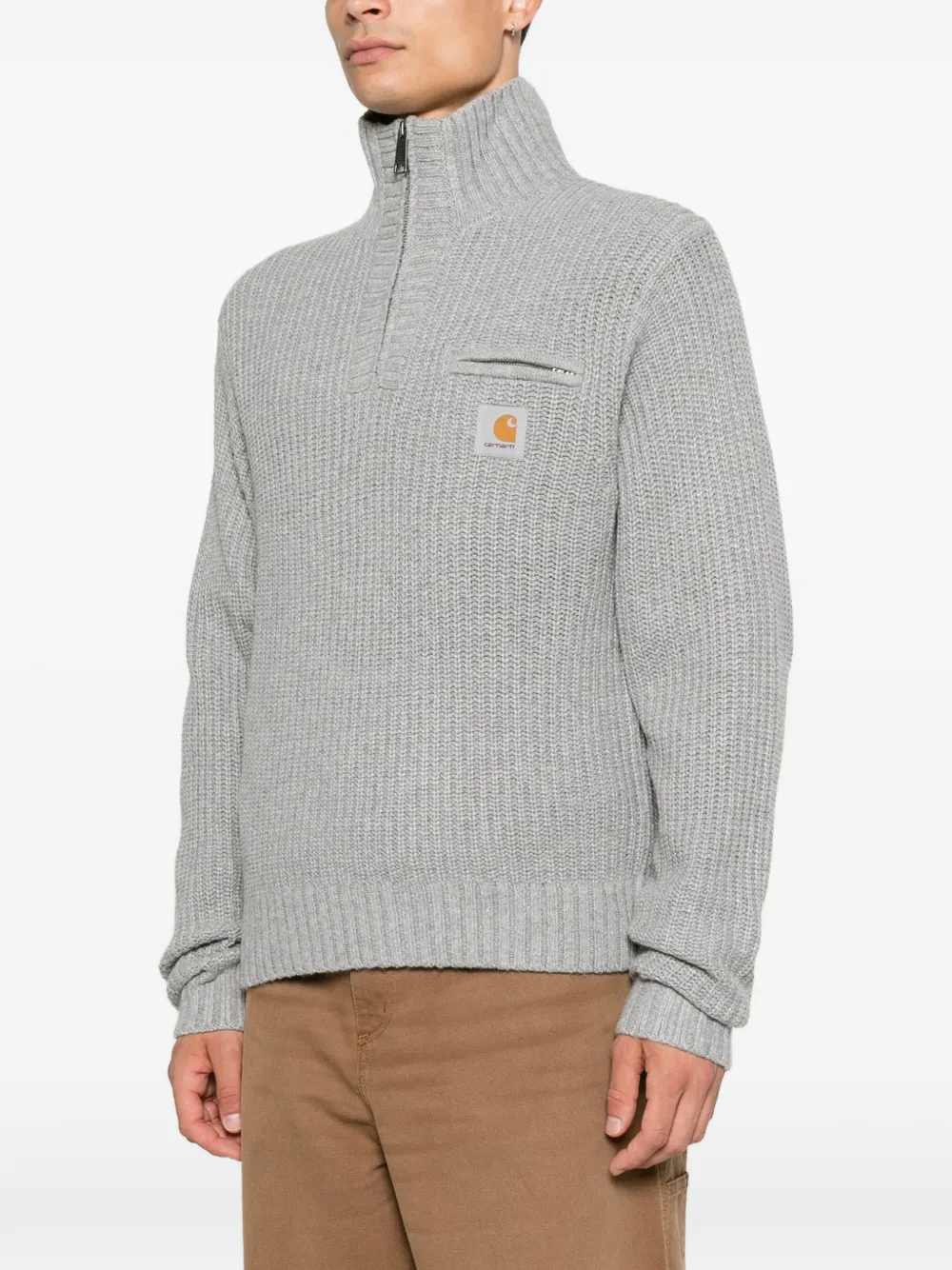 Carhartt WIP Detroit ribgebreide trui met halve rits Grijs