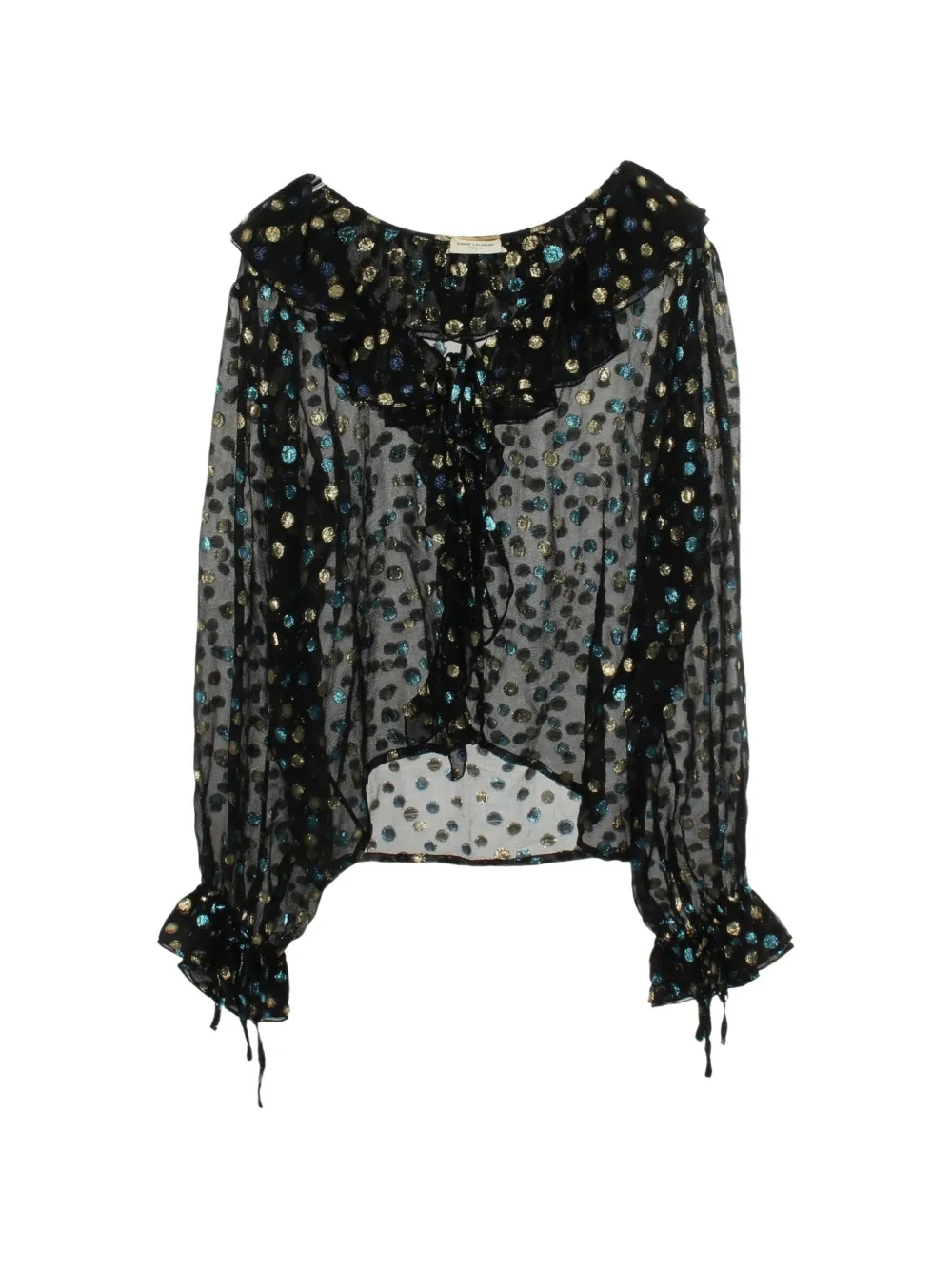 Saint Laurent Pre-Owned 2010s polka-dot frill-trim blouse - Schwarz