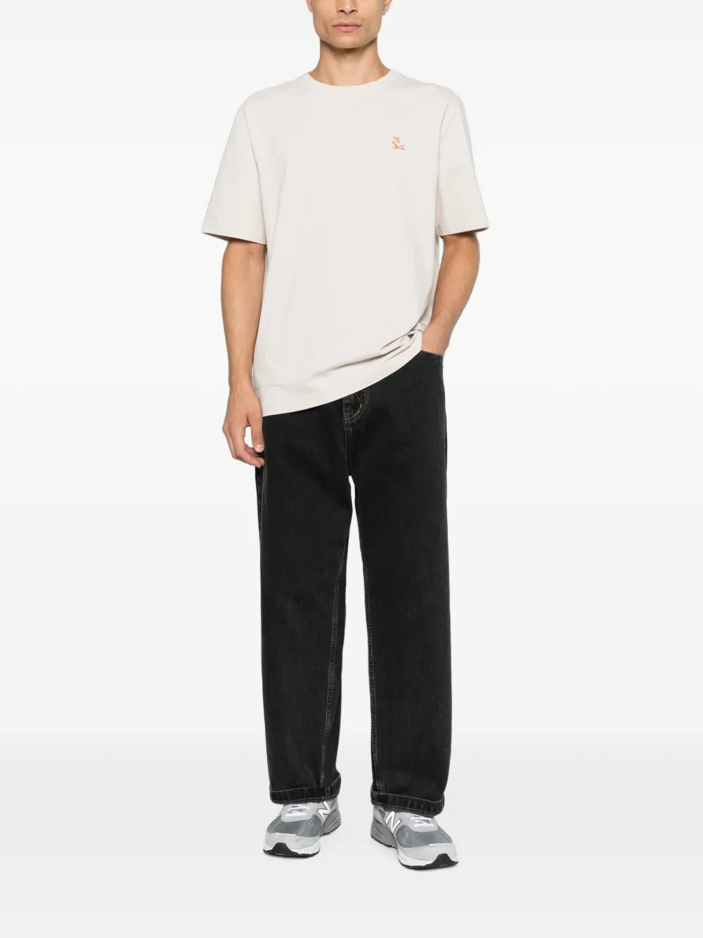 Maison Kitsuné T-shirt met logopatch Beige