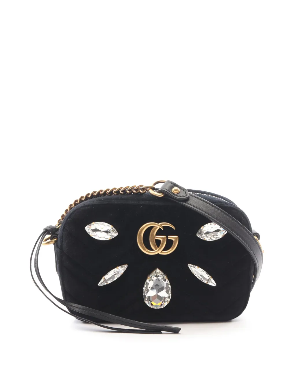 Gucci Pre-Owned 2016-2026 Mini GG Marmont Crystal Embellished Matelasse Velvet crossbody bag - Schwarz