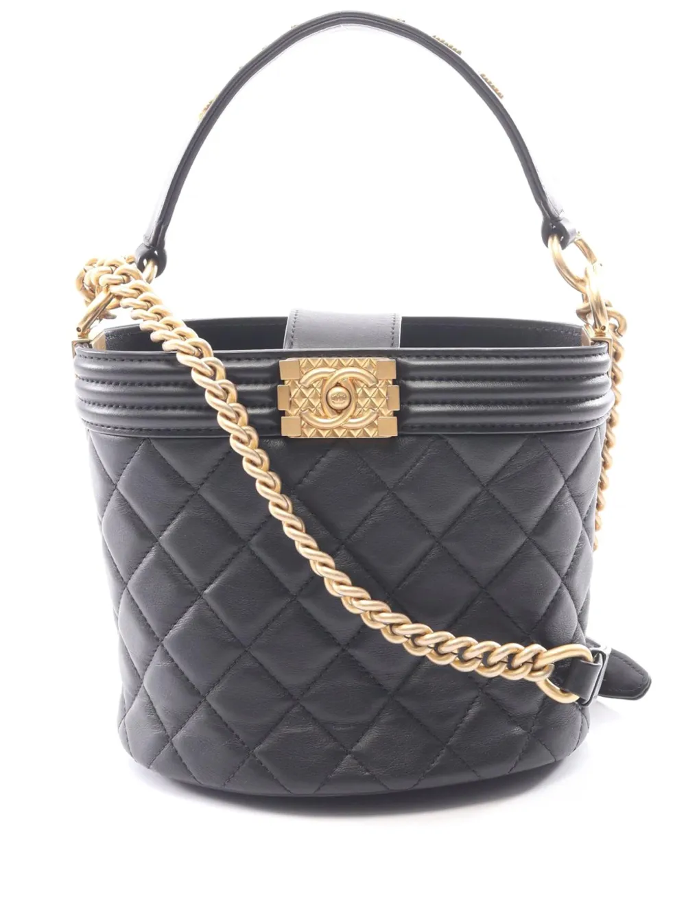 CHANEL Pre-Owned 2021 Quilted Lambskin Boy bucket bag - Nero