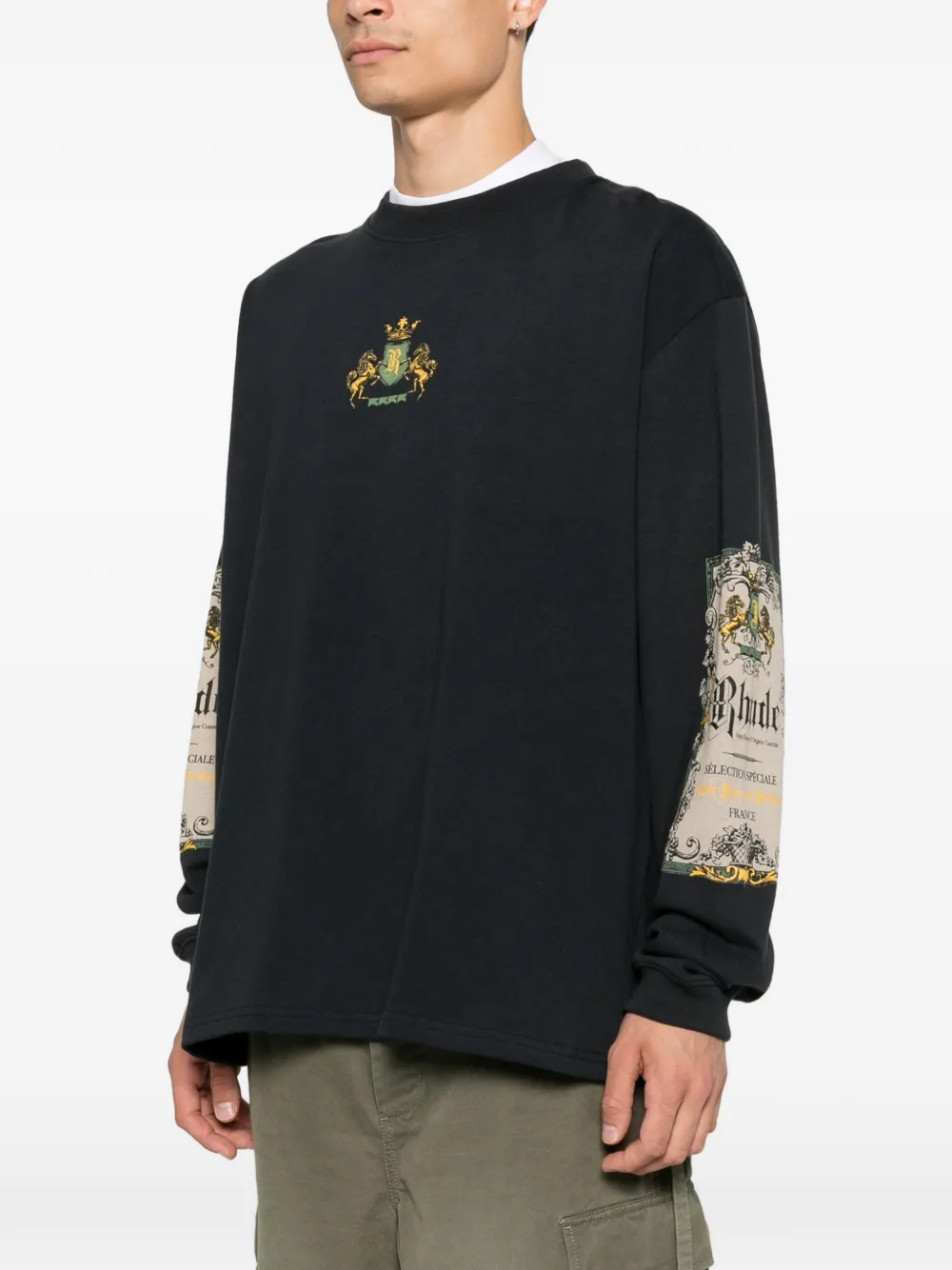 RHUDE Bordeaux Reserve T-shirt met lange mouwen en grafische print Zwart