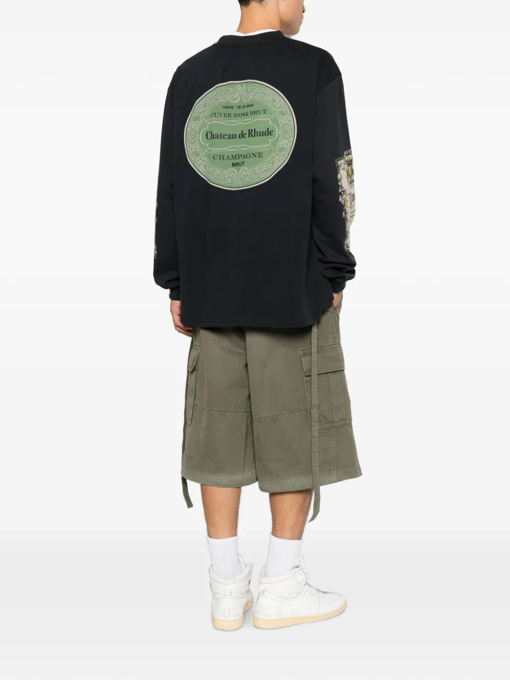 RHUDE Bordeaux Reserve T-shirt met lange mouwen en grafische print Zwart