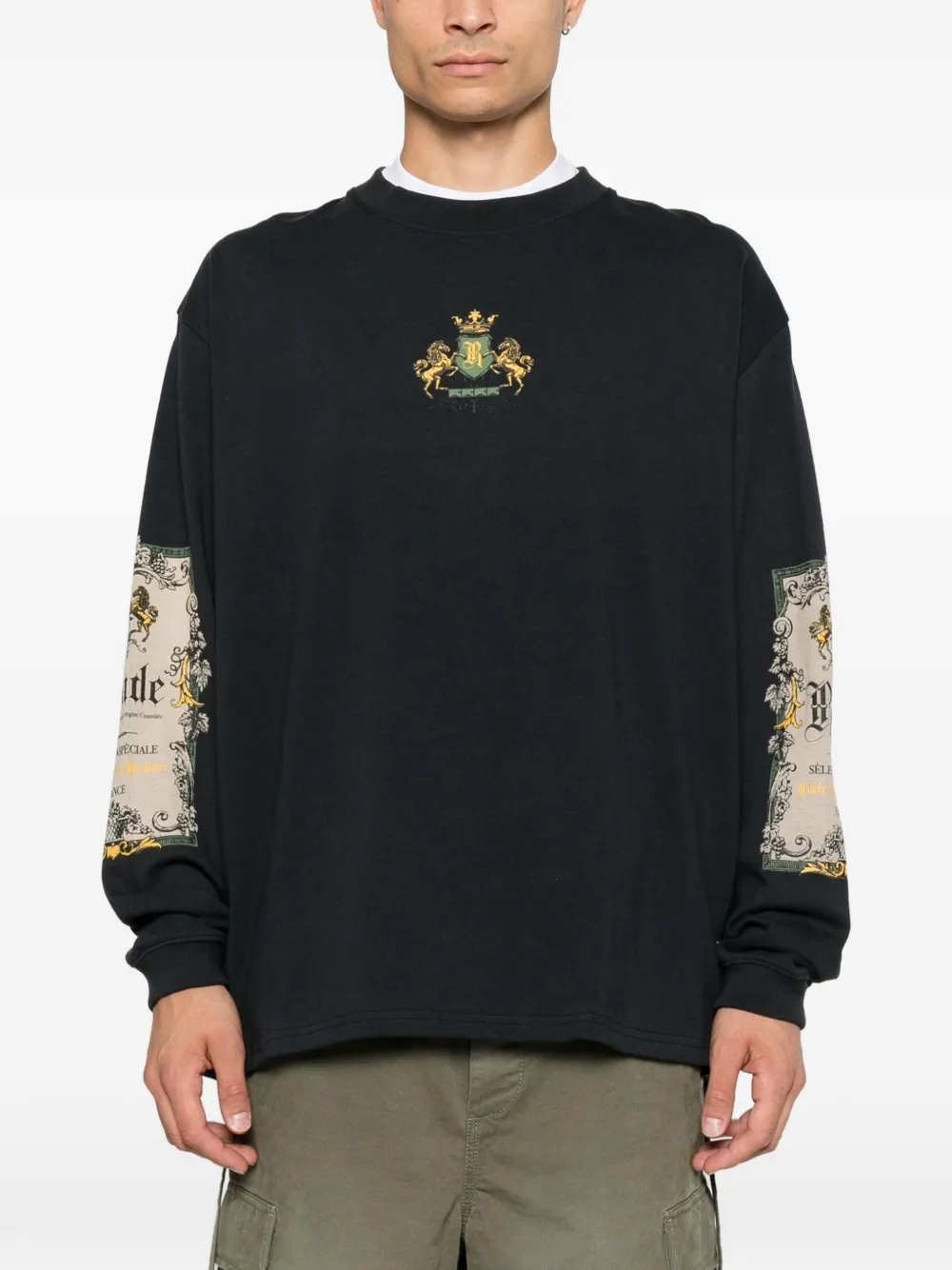 RHUDE Bordeaux Reserve T-shirt met lange mouwen en grafische print Zwart