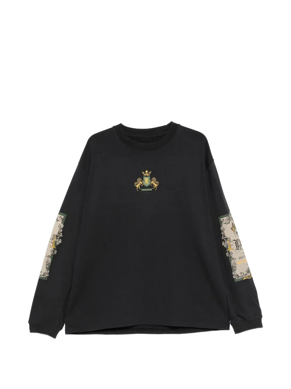 RHUDE 보르도 리저브 그래픽 프린트 긴소매 티셔츠 | 블랙 | Image 1