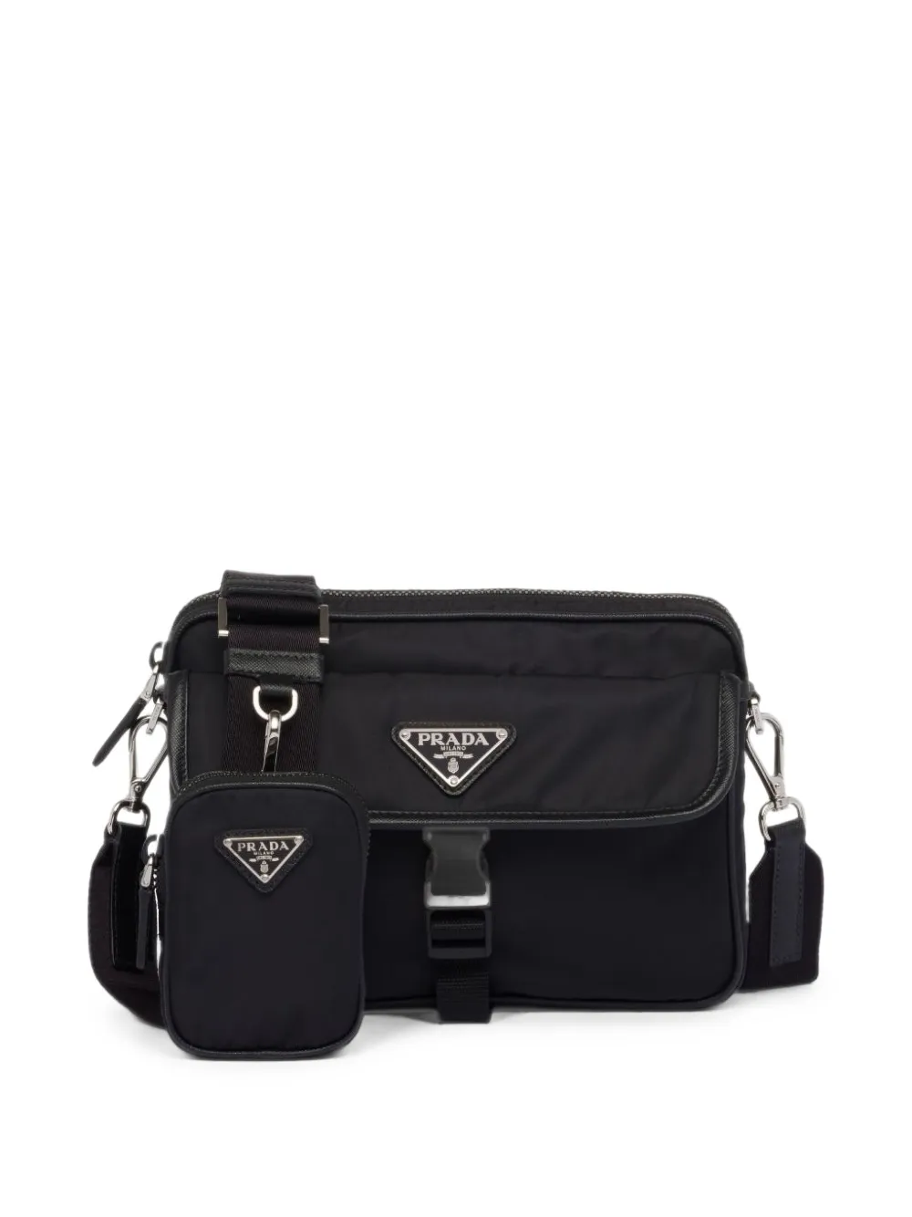 Prada Re-Nylon en Saffiano leren schoudertas Zwart