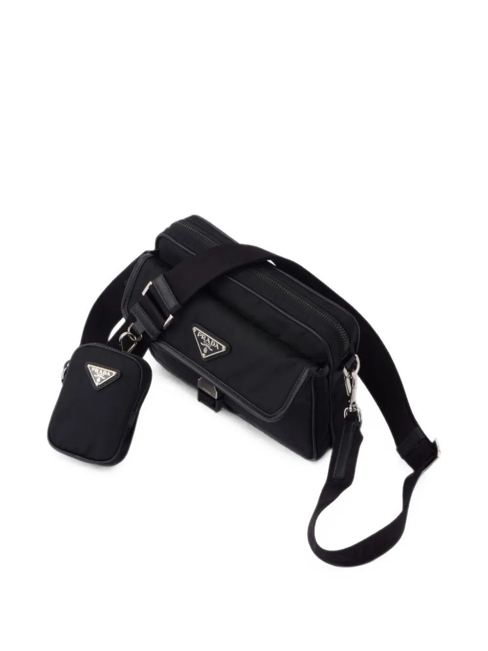 Prada Re-Nylon en Saffiano leren schoudertas Zwart