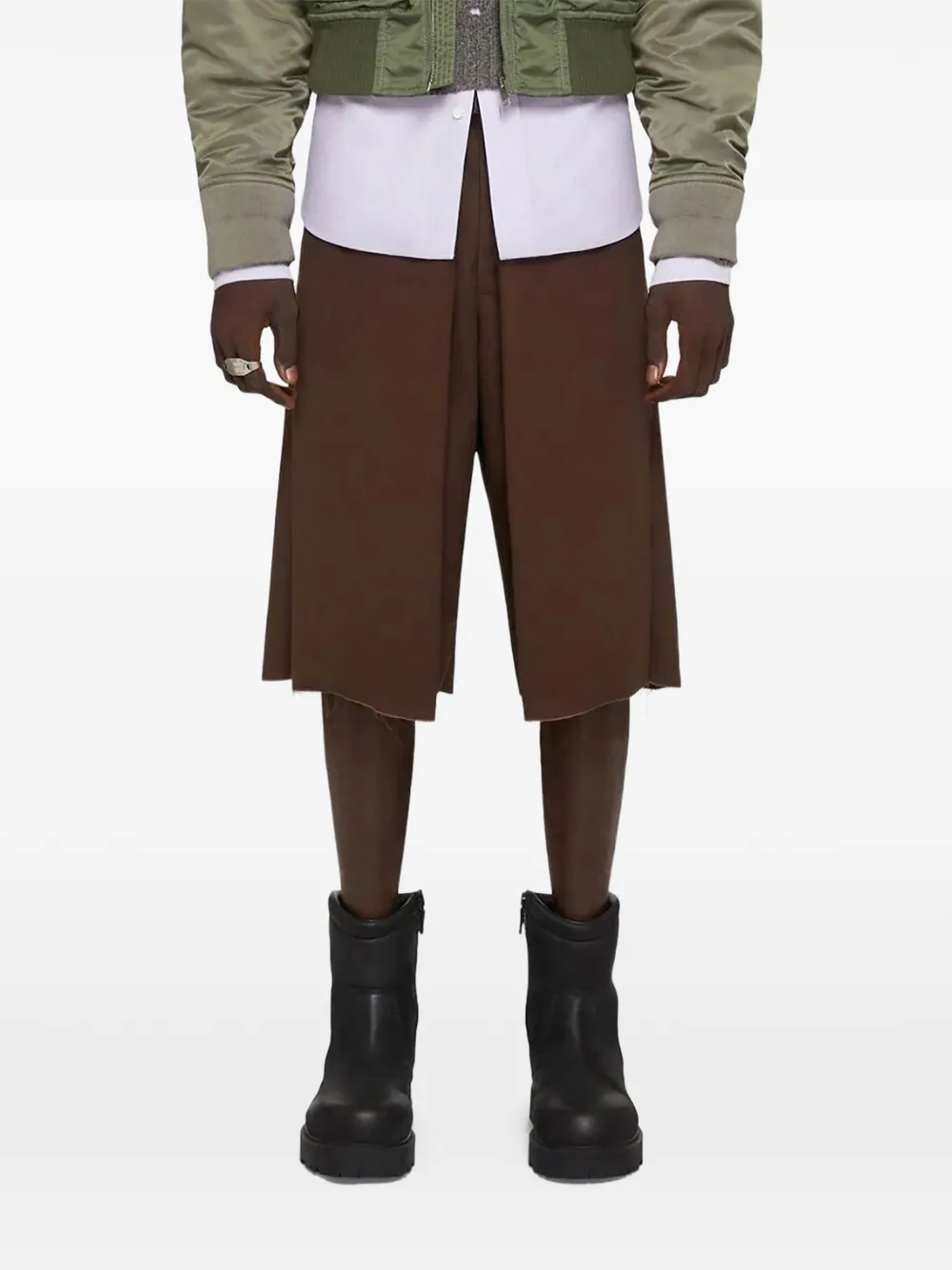 Givenchy Bermuda shorts met wijde pijpen en gerafelde zoom Bruin