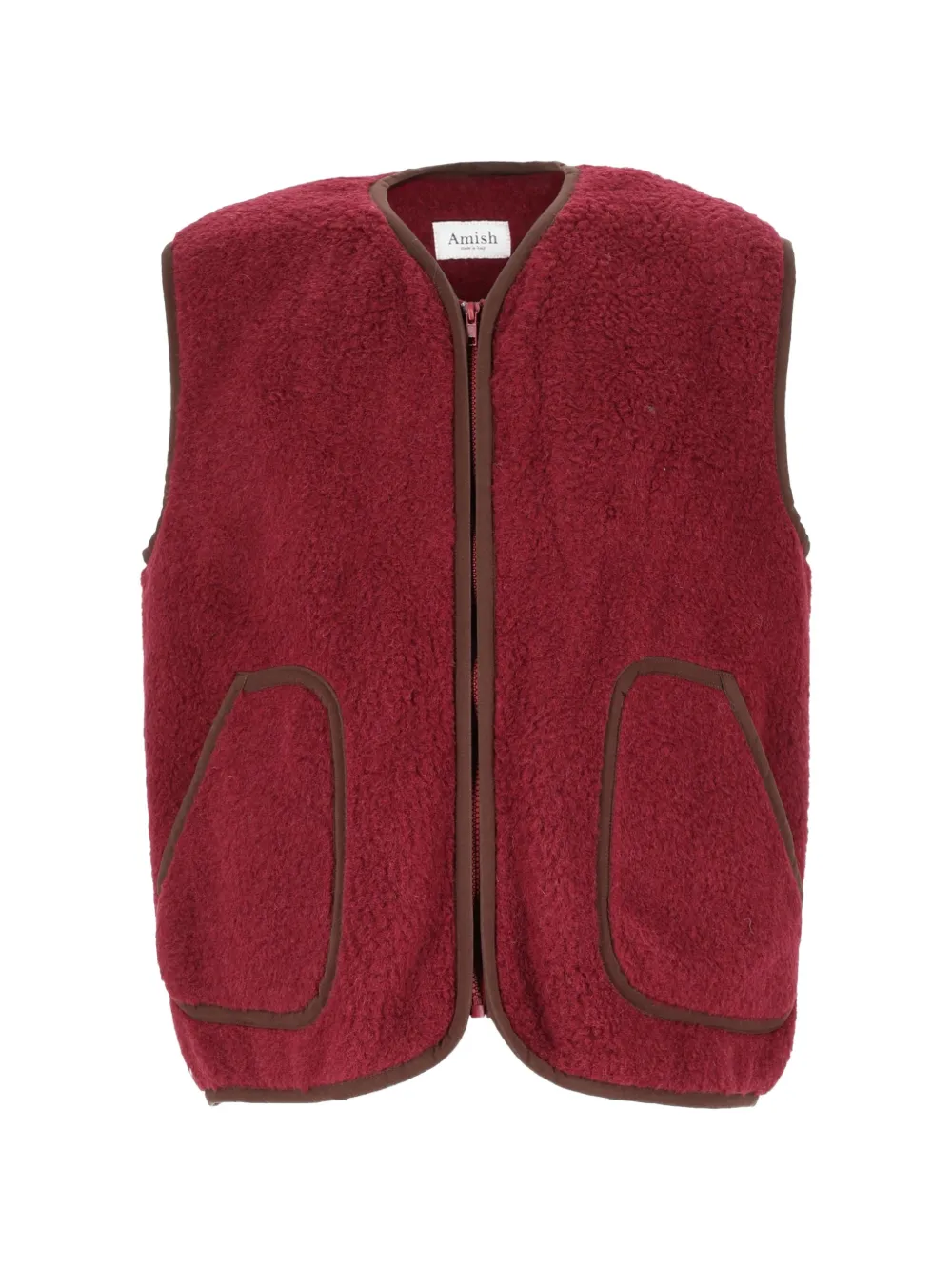 AMISH fleece-texture zip-up gilet - Red