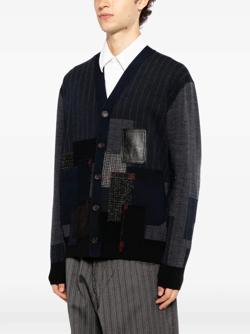 Junya Watanabe Jacquarded Patchwork Cardigan in Blue, view 3