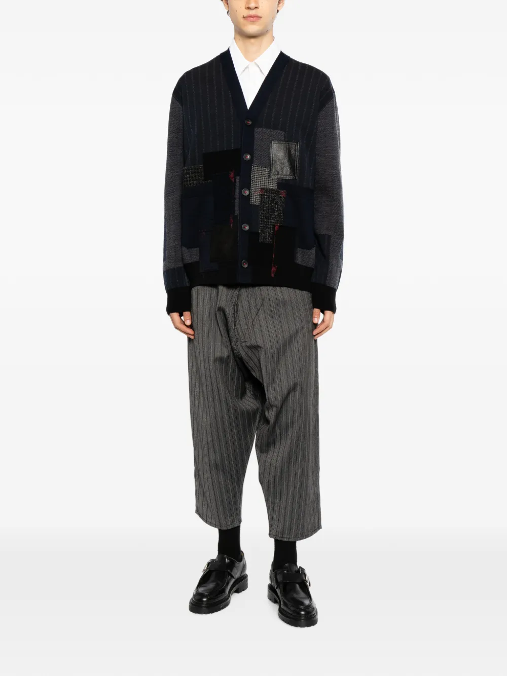 Junya Watanabe Jacquarded Patchwork Cardigan in Blue, view 2