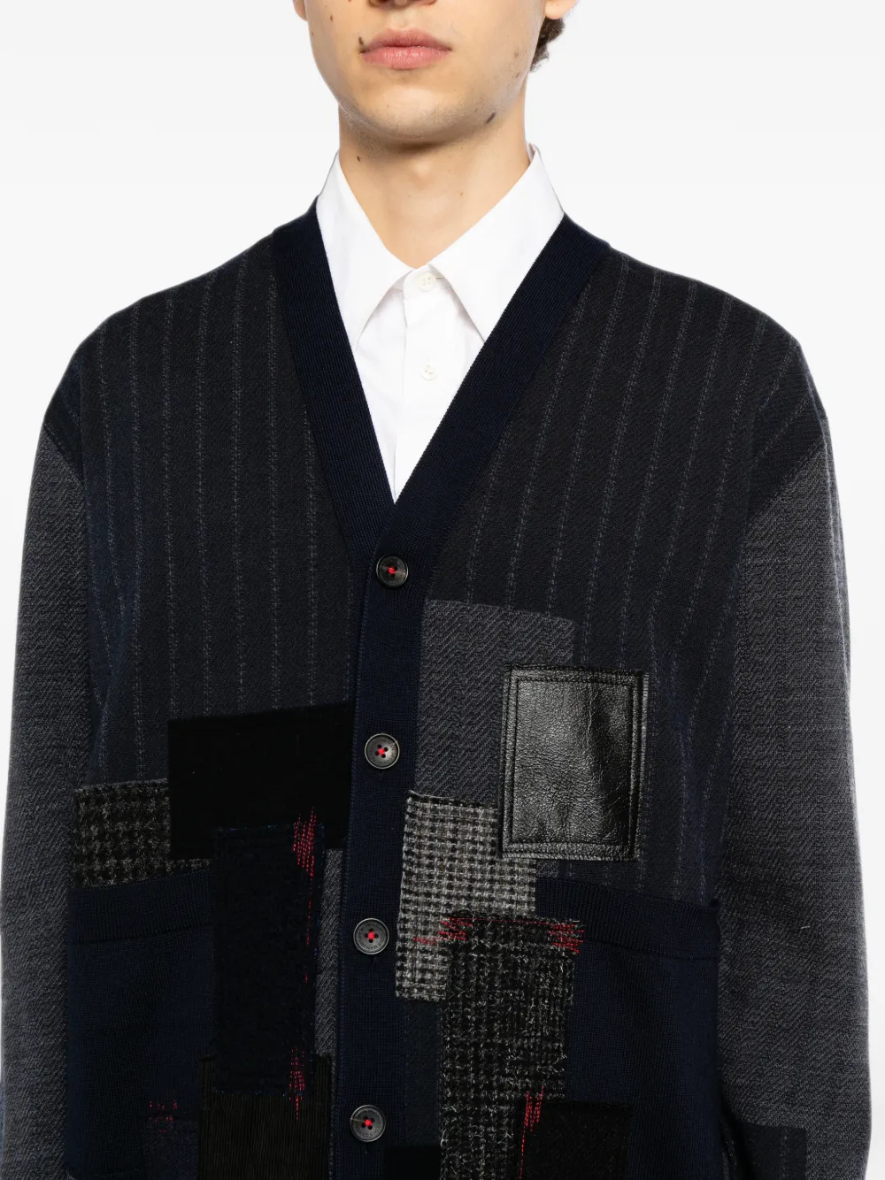 Junya Watanabe Jacquarded Patchwork Cardigan in Blue, view 5