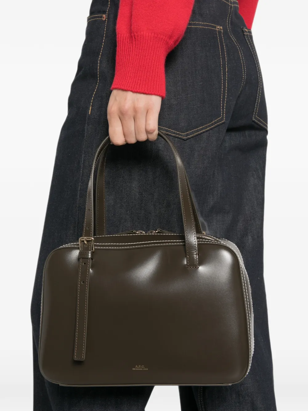 A.P.C. Leren schoudertas met contrasterende stiksels Bruin