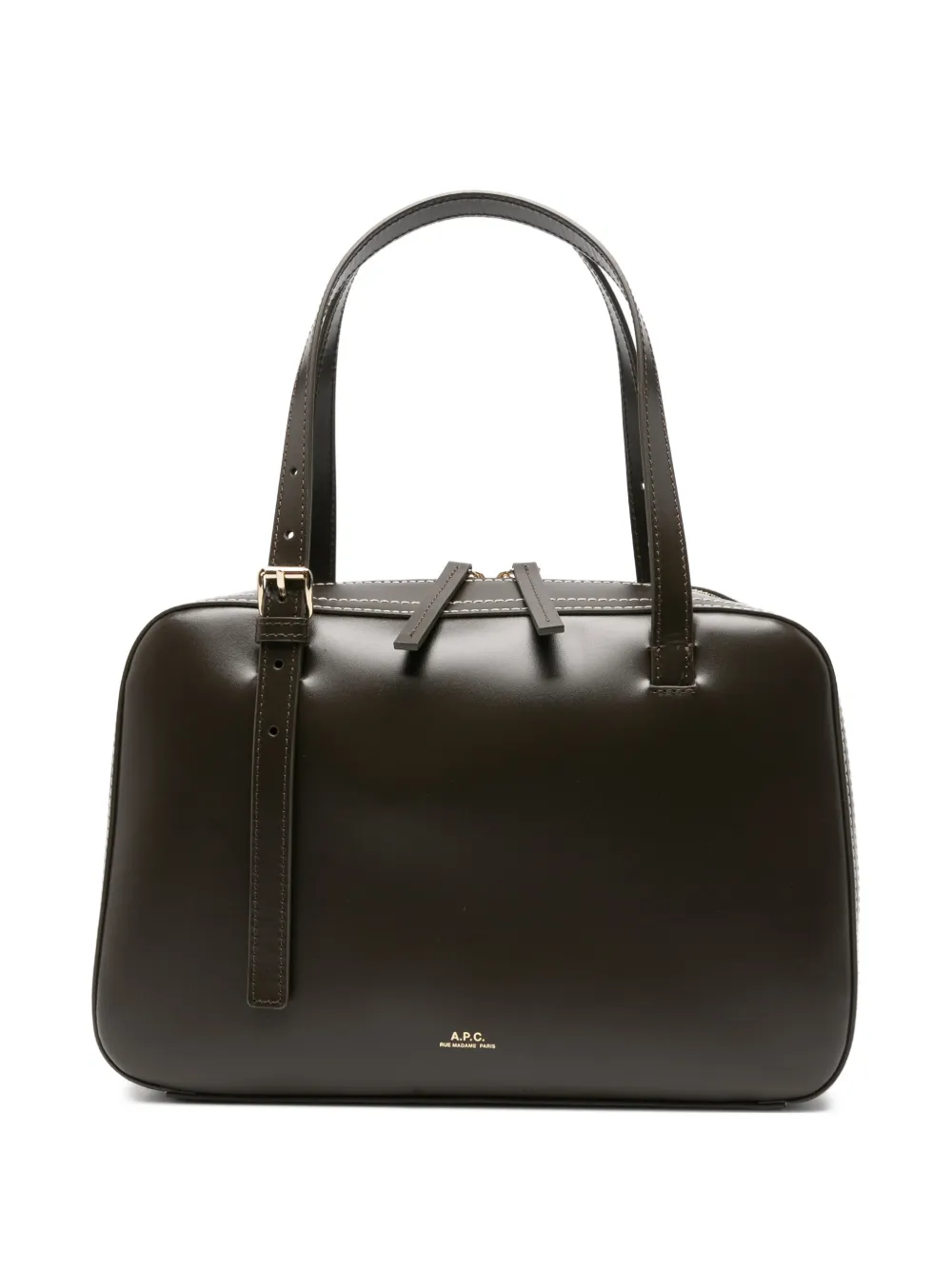 A.P.C. contrast-stitch leather shoulder bag - Marrone