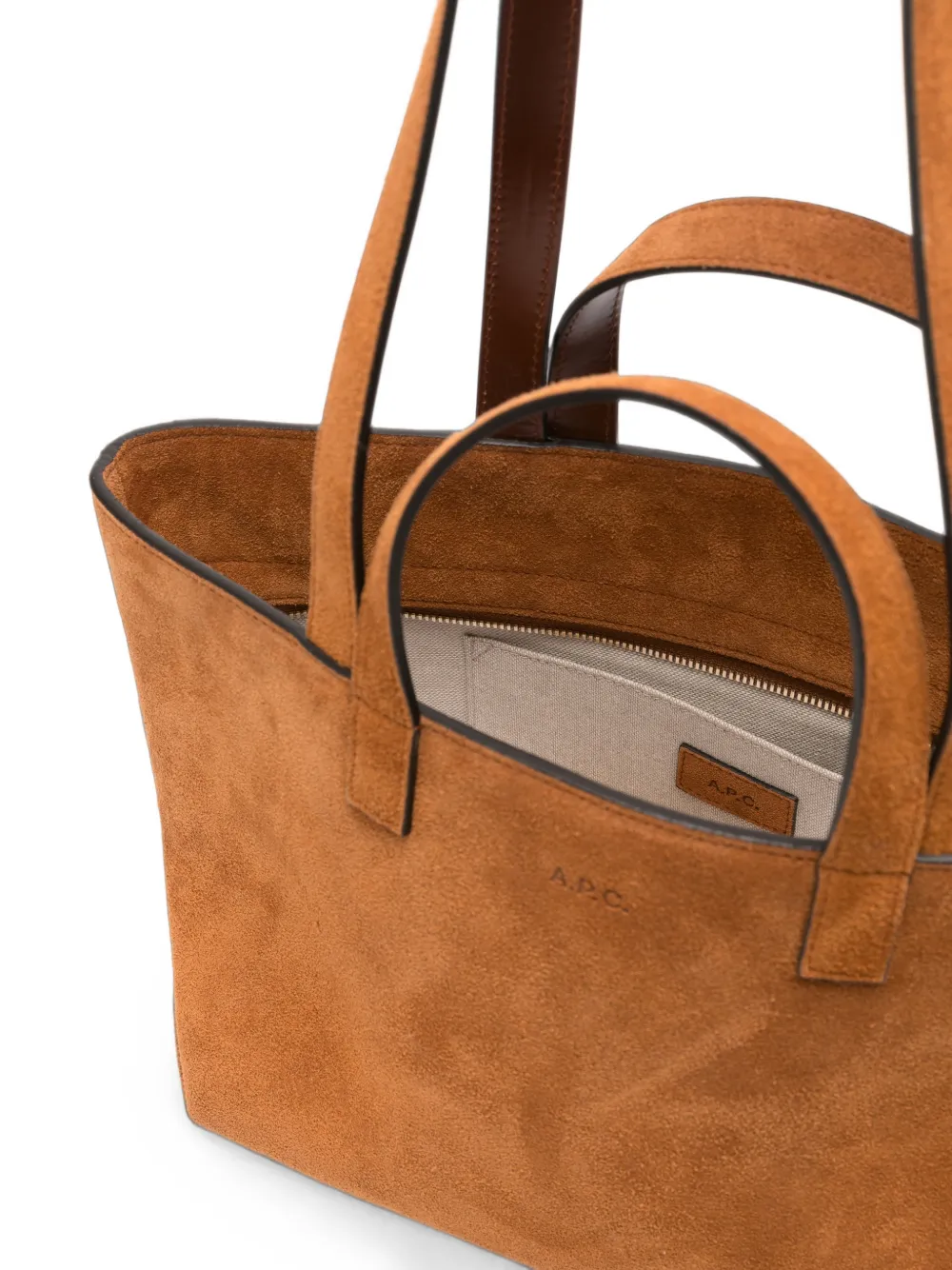 A.P.C. logo-embossed suede tote bag Bruin