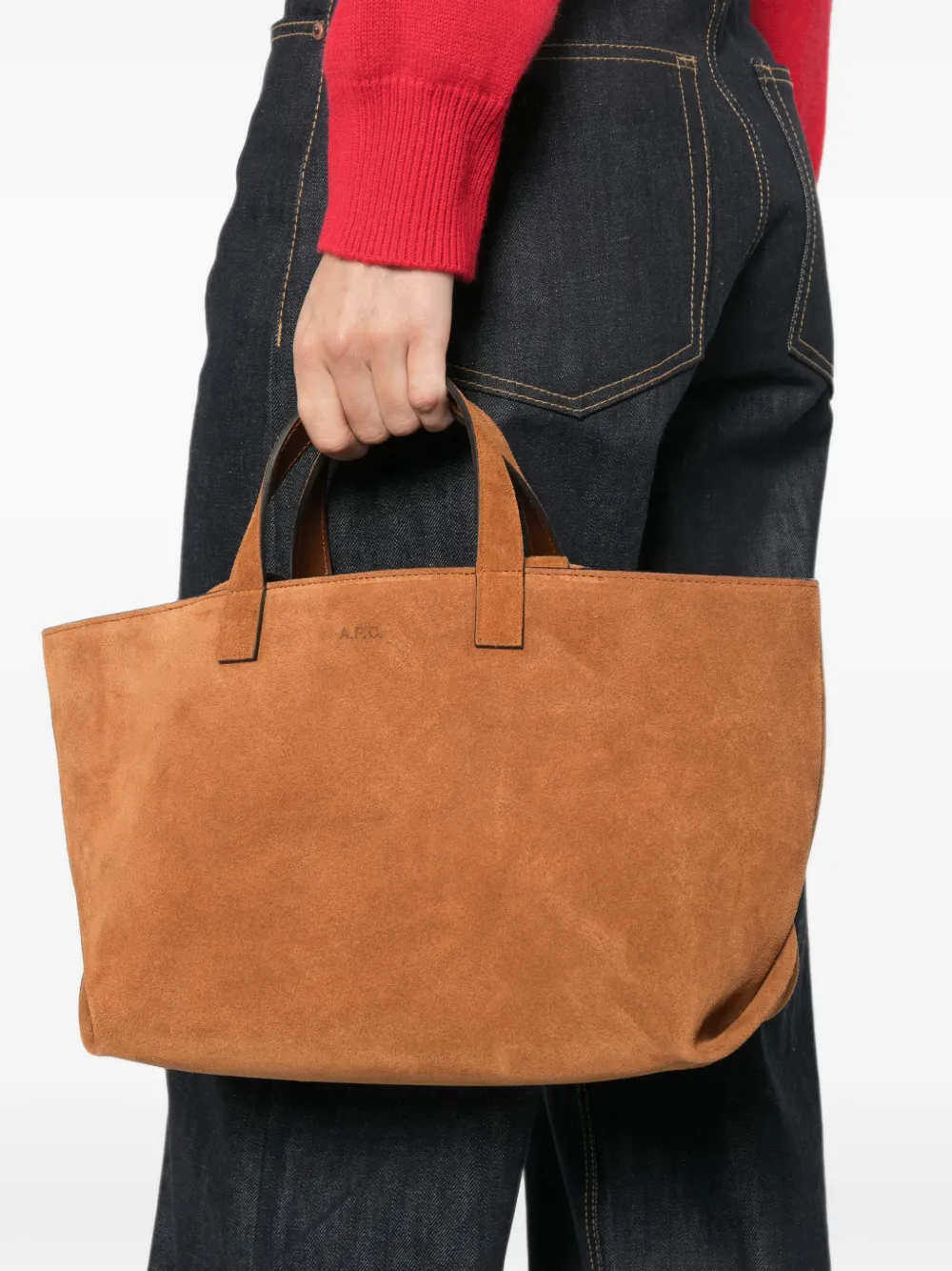 A.P.C. logo-embossed suede tote bag Bruin