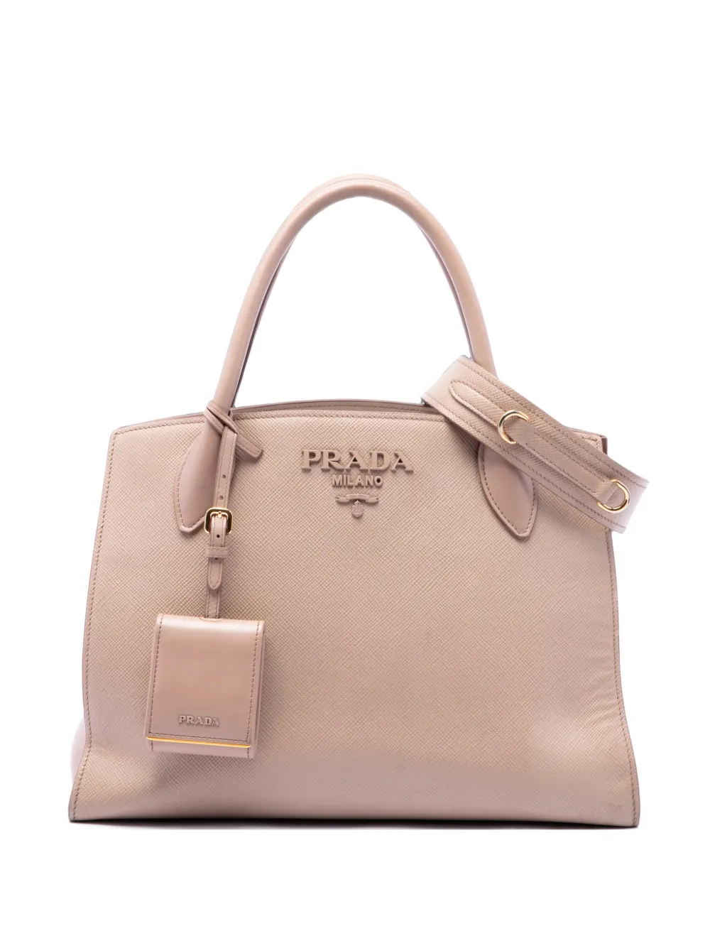 Prada Pre-Owned 2013-2026 Medium Saffiano Cuir Monochrome Top Handle Tote satchel - Marrone