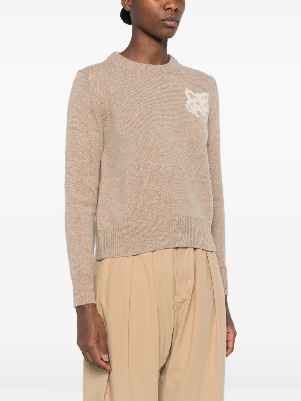 Maison Kitsuné Intarsia trui met vossenkop Beige